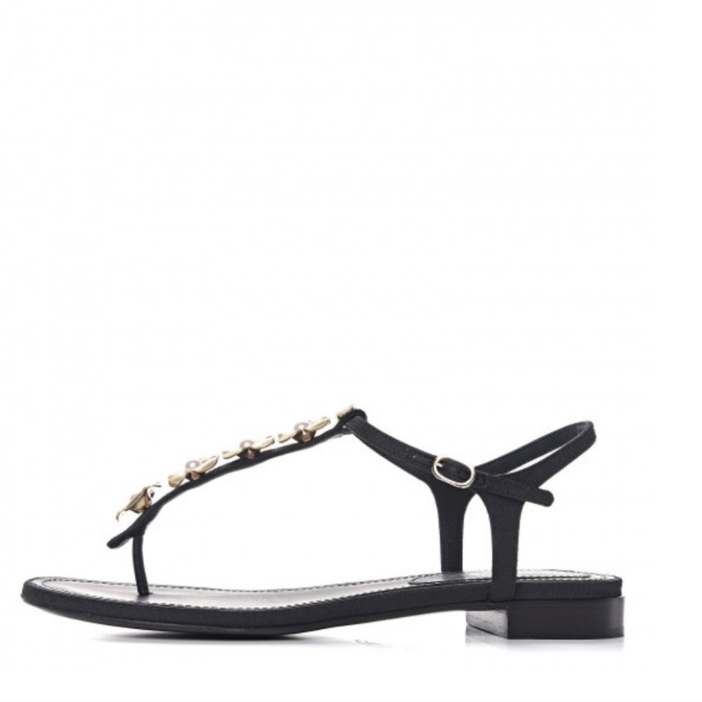 Chanel sandals ,gold tone hardware cc  camelias with pearl centre- Authentic - Picture 6 of 11
